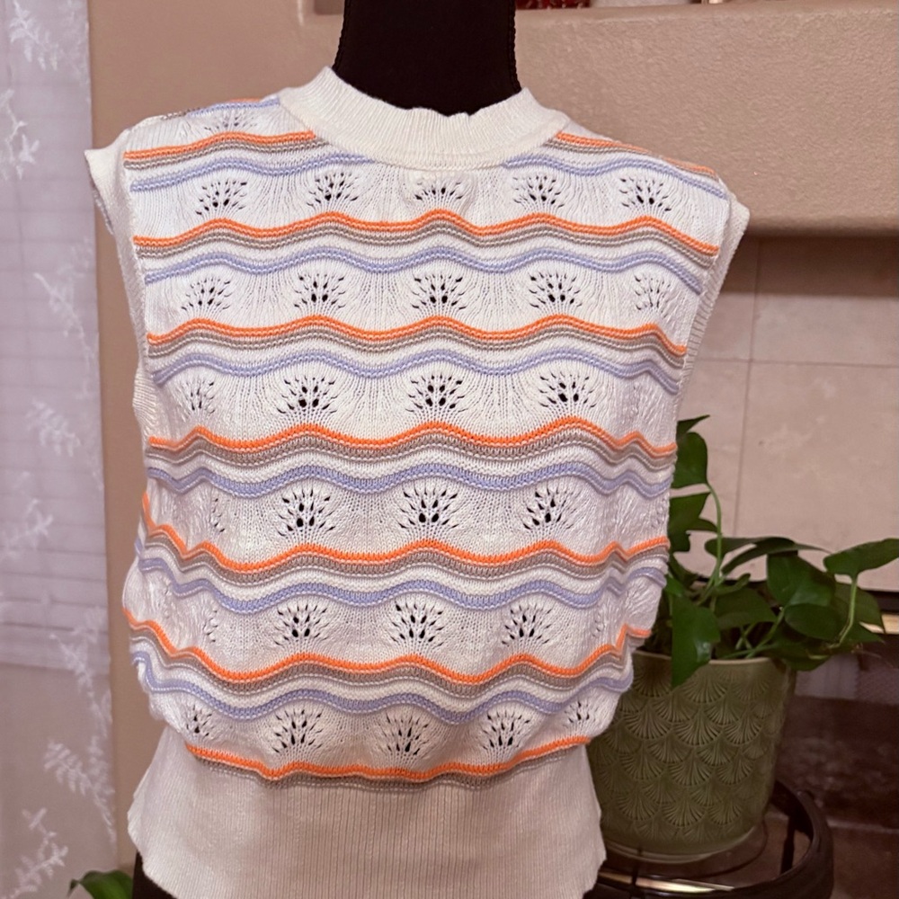 Frye White and Pink Ribbed Boxy Tank Top